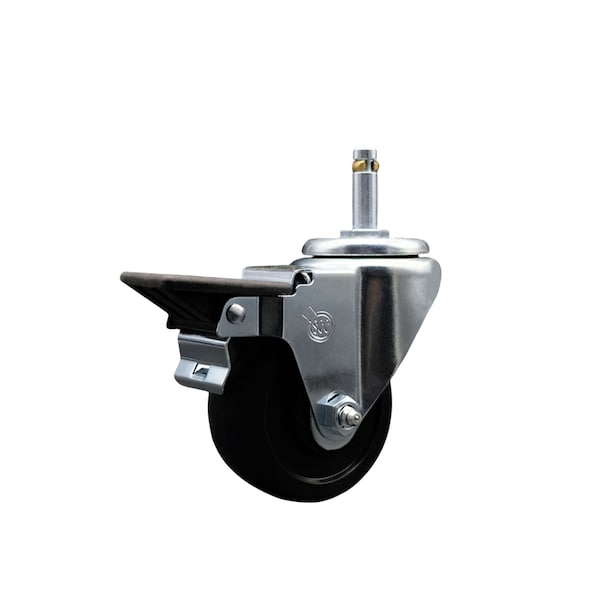 3'' Soft Rubber Wheel Swivel 7/16'' Grip Ring Stem Caster with Brake
